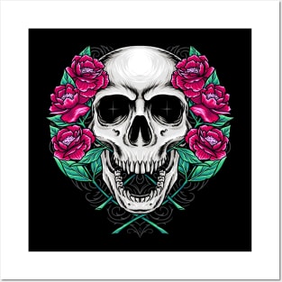 skull flowers Posters and Art